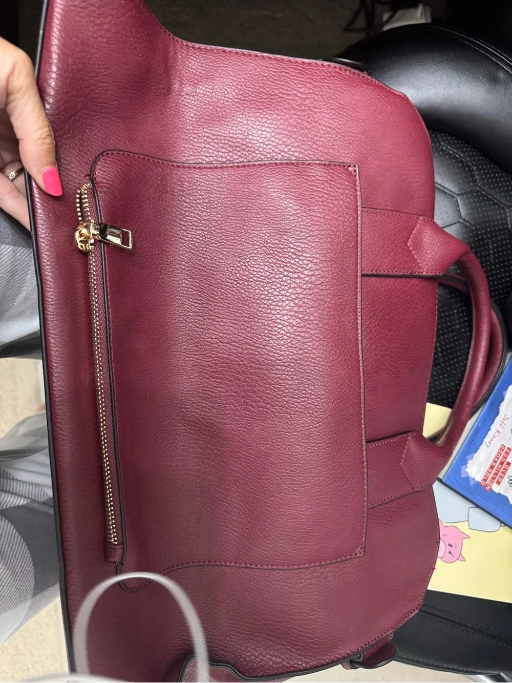 Poppy & Peonies Burgundy Pebbled Leather Satchel